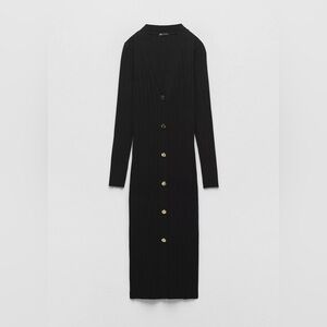 Zara Black Long Sleeve Button Dress